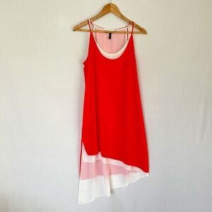 BCBG MAXAZRIA Size M Gigi Tank Shift Dress Layered Asymmetrical Hem TINY FLAW